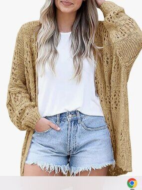 YACUN Womens Crochet Cardigan Open - medium